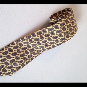 SAVOY Cotton/Silk Tie Pale Yellow w/Green paisley